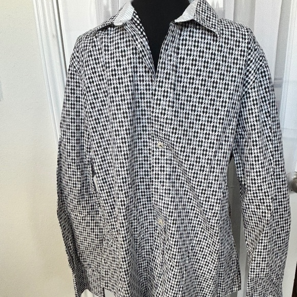Quieti Retangle and Cross  Print Pattern Long Sleeve Woven Shirt Size L - Picture 1 of 8